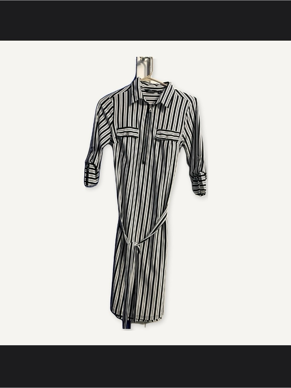 Black & White Striped Button-Down Shirt Dress